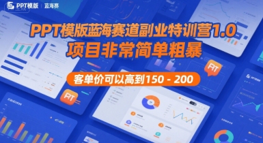 PPT模版蓝海赛道副业特训营1.0，项目非常简单粗暴，客单价可以高到150-200-鲲鹏云网创
