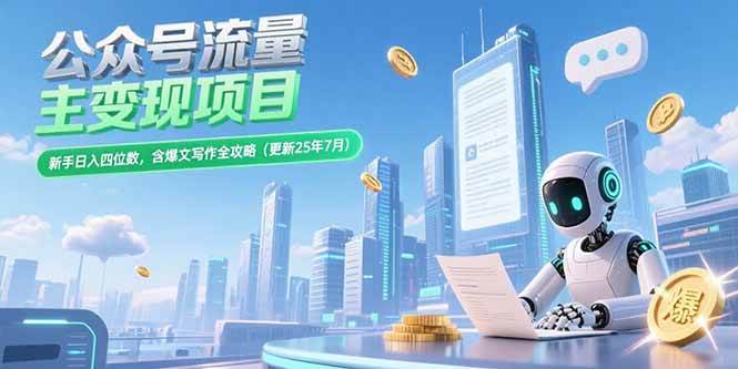 （15412期）公众号流量主变现项目，新手日入四位数，含爆文写作全攻略(更新25年7月)-鲲鹏云网创