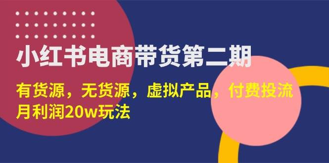 （14186期）小红书电商带货第二期，有货源，无货源，虚拟产品，付费投流，月利润20w-鲲鹏云网创