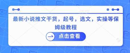 最新小说推文干货，起号，选文，实操等保姆级教程-鲲鹏云网创