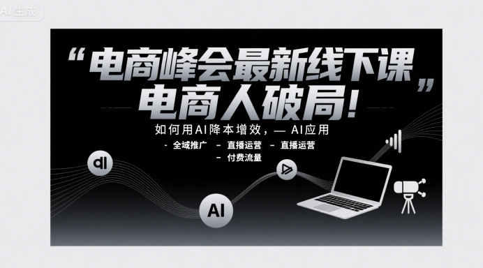 电商峰会最新线下课，电商人破局，如何用AI降本增效，AI应用-全域推广-直播运营-付费流量-鲲鹏云网创