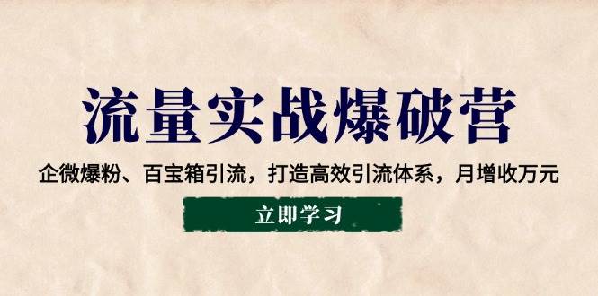 （14039期）流量实战爆破营：企微爆粉、百宝箱引流，打造高效引流体系，月增收万元-鲲鹏云网创