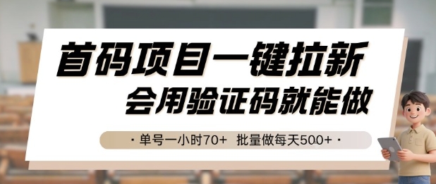 首码项目一键拉新，会用验证码就能做 单号一小时70+，批量做每天5张【揭秘】-鲲鹏云网创