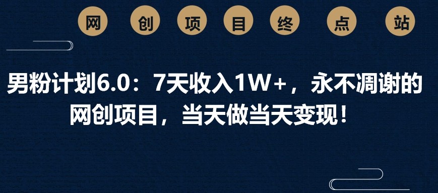 男粉计划6.0：7天收入1W+，永不凋谢的网创项目，当天做当天变现！-鲲鹏云网创
