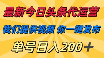 最新今日头条代运营，我们提供视频，你一键发布，单号日入200+【揭秘】-鲲鹏云网创