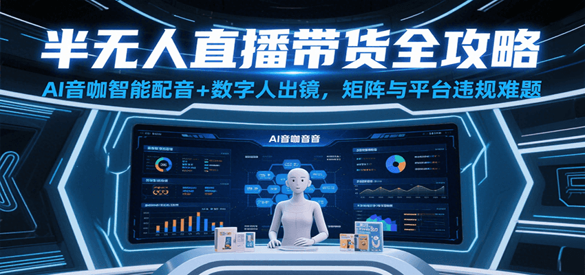 半无人直播带货全攻略：AI音咖智能配音+数字人出镜，解决账号矩阵与平台违规难题-鲲鹏云网创