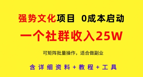 强势文化项目，一个社群收入25个W，0成本启动，可矩阵批量操作，原创详细实操教程-鲲鹏云网创