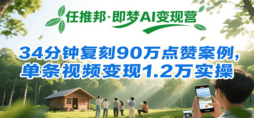 任推邦·即梦AI变现营，34分钟复刻90万点赞案例，单条视频变现1.2万实操-鲲鹏云网创