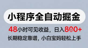 微信小程序全自动掘金，快速见收益，长期稳定靠谱，零基础友好，日入8张【揭秘】-鲲鹏云网创