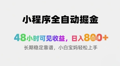 小程序全自动掘金，48小时可见收益，日入8张+长期稳定靠谱，小白宝妈轻松上手【揭秘】-鲲鹏云网创