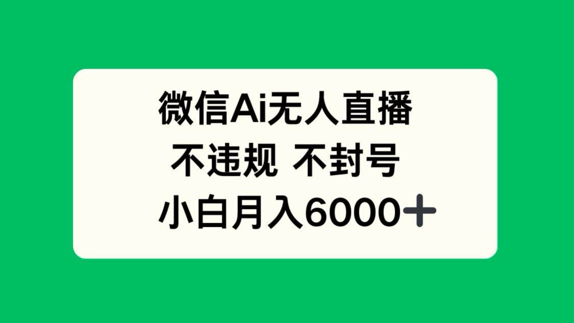 （14733期）微信AI无人直播，不违规 不封号 ，小白月入6000+-鲲鹏云网创