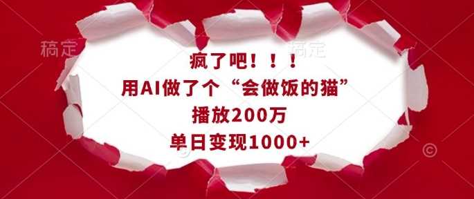 疯了吧！用AI做了个“会做饭的猫”，播放200万，单日变现1k-鲲鹏云网创