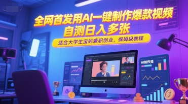 全网首发用AI一键制作爆款视频，自测日入多张，适合大学生宝妈兼职创业，保姆级教程-鲲鹏云网创