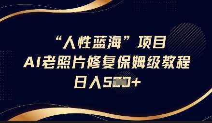 人性蓝海AI老照片修复项目保姆级教程，长期复购，轻松日入5张-鲲鹏云网创