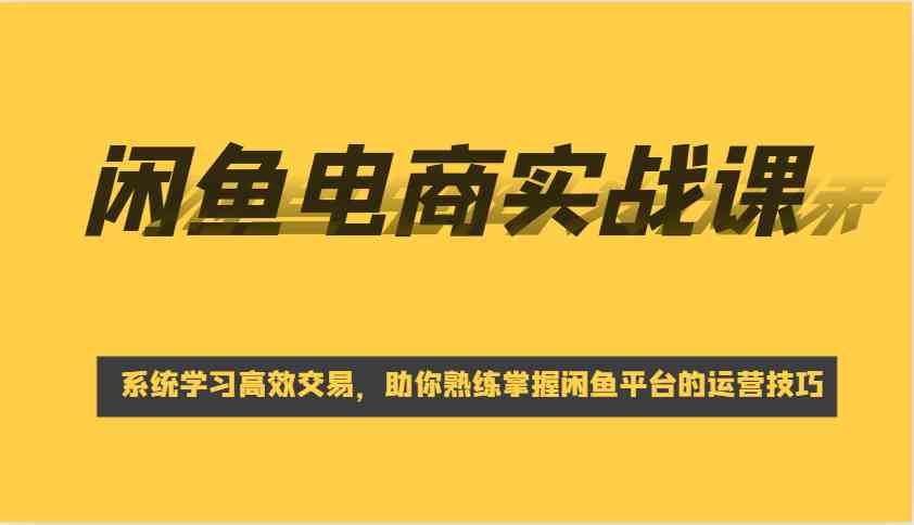 闲鱼电商实战课，系统学习高效交易，助你熟练掌握闲鱼平台的运营技巧-鲲鹏云网创
