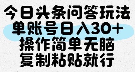 今日头条问答玩法，单账号日入30+，操作简单无脑复制粘贴就行-鲲鹏云网创