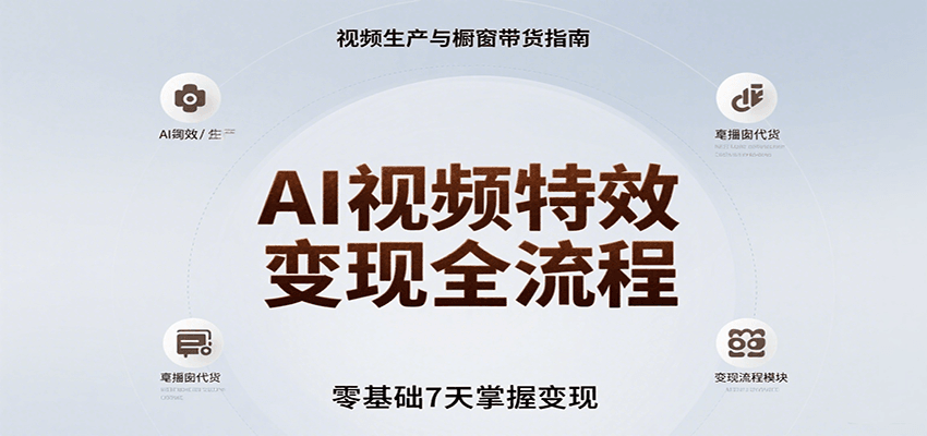 AI视频特效变现全流程，零基础7天掌握视频生产到橱窗带货变现-鲲鹏云网创