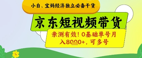 小白宝妈经济独立必备干货，京东短视频带货，亲测有效!0基础单号月入8k+，可多号【揭秘】-鲲鹏云网创
