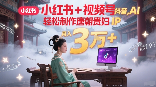 小红书+视频号+抖音，AI轻松制作唐朝贵妇IP，每天30分钟，轻松产出N条，月入3W+-鲲鹏云网创