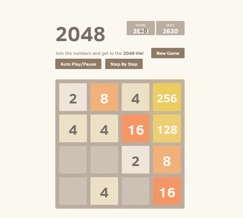 HTML+JS开发的2048方块游戏网页源码(带AI功能)-鲲鹏云网创