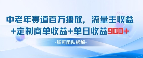 中老年赛道百万播放+流量主收益+定制收益，单日收益9张-鲲鹏云网创