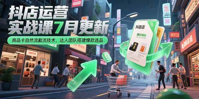 （15329期）抖店运营实战课7月更新，商品卡自然流截流技术，达人团队搭建爆款选品-鲲鹏云网创