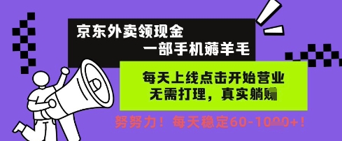 京东外卖领现金，一部手机薅羊毛，每天上线动动手指，无需打理，每天保底60+，每天就是如此轻松【揭秘】-鲲鹏云网创