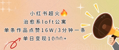 小红书超火的治愈系loft公寓，单条作品点赞16W，3分钟一条，单日变现数张-鲲鹏云网创