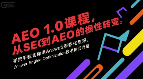 AEO 1.0 课程，从SEO到AE0的基命性转变，手把手教会你用AnswerEngineOptimization技术抢回流量-鲲鹏云网创
