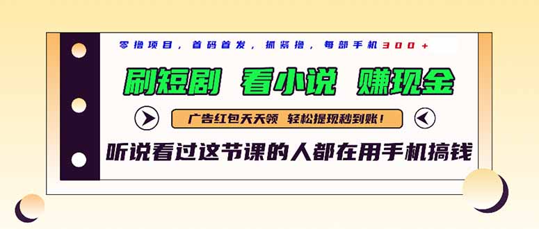 最新短剧平台，刷短剧，看小说，赚现金，一部手机日入300+-鲲鹏云网创