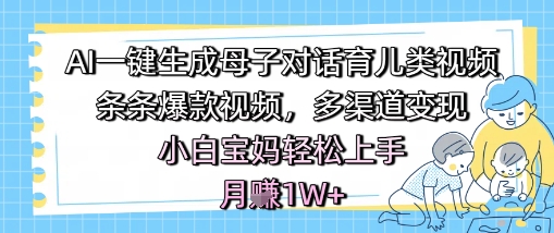 AI一键生成母子对话育儿类视频，条条爆款视频，多渠道变现，小白宝妈轻松上手，月入1W+-鲲鹏云网创