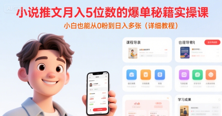 小说推文月入5位数的爆单秘籍实操课，，小白也能从0粉到日入多张(详细教程)-鲲鹏云网创