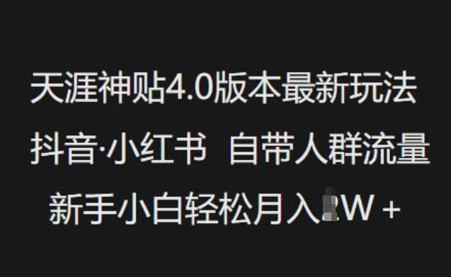 天涯神贴4.0版本最新玩法，抖音·小红书自带人群流量，新手小白轻松月入过W-鲲鹏云网创