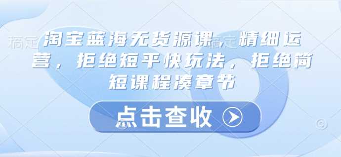 淘宝蓝海无货源课，精细运营，拒绝短平快玩法，拒绝简短课程凑章节-鲲鹏云网创