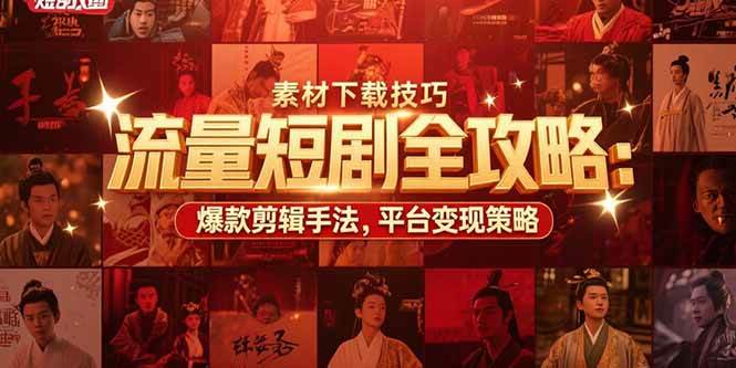 （15431期）流量短剧全攻略：素材下载技巧，爆款剪辑手法，平台变现策略-鲲鹏云网创