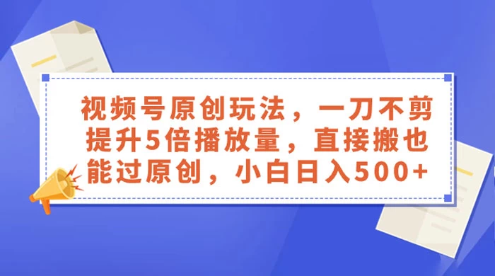 视频号原创玩法，一刀不剪提升 5 倍播放量，亲测直接搬也能过原创，小白日入 500+-鲲鹏云网创